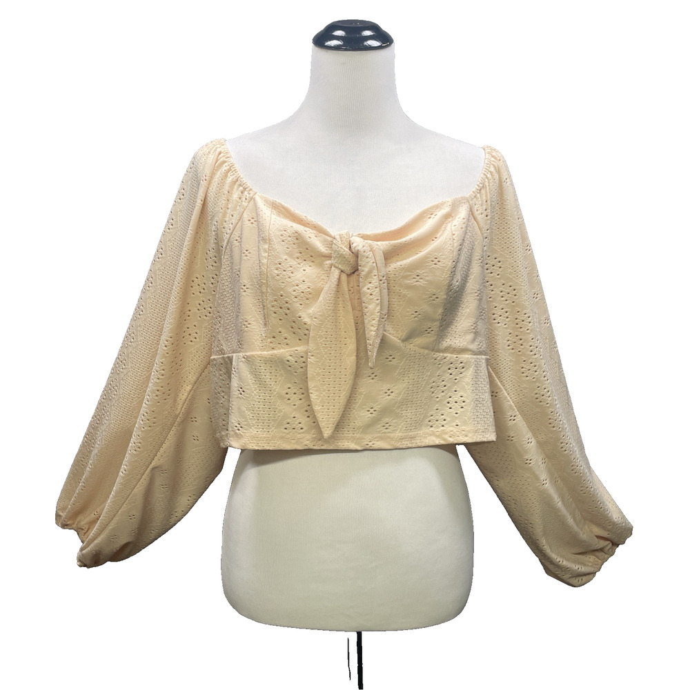 SBetro Women 4XL Pastel Peach Eyelet Crop Top Puff Long Sleeve Coquette Y2K Doll